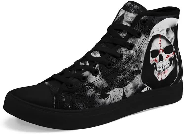 Unisex Skull High Tops for Women Cool Design Black Canvas Shoes Classic Lace Up Fashion Sneakers Streetwear