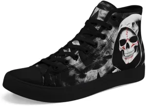 Unisex Skull High Tops for Women Cool Design Black Canvas Shoes Classic Lace Up Fashion Sneakers Streetwear