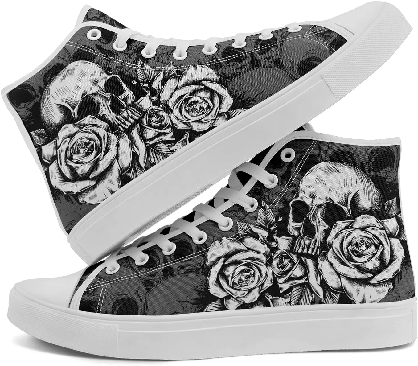 Unisex Skull High Tops for Women Cool Design Black Canvas Shoes Classic Lace Up Fashion Sneakers Streetwear
