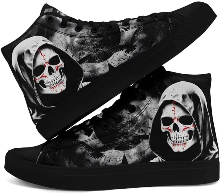 Unisex Skull High Tops for Women Cool Design Black Canvas Shoes Classic Lace Up Fashion Sneakers Streetwear