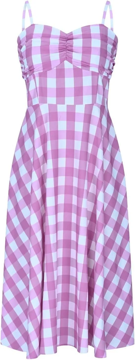 Vintage Plaid Prints Dresses for Women Sexy Straps A-Line Dress Square Neck Slimming Maxi Skirts Camp Court Wear