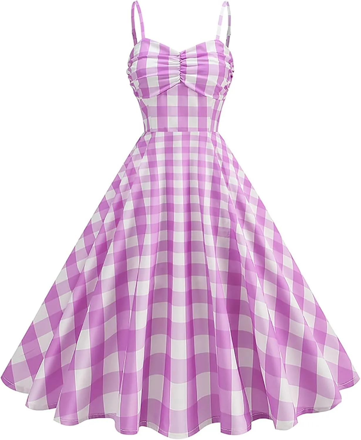 Vintage Plaid Prints Dresses for Women Sexy Straps A-Line Dress Square Neck Slimming Maxi Skirts Camp Court Wear