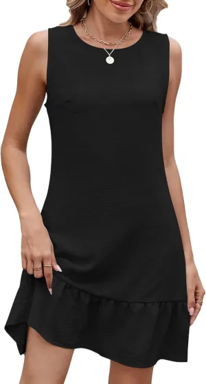 Vintage Ruffle Hem Dresses for Women Elegant Sleeveless Round Neck Dress Wide Waist Midi Skirts Home Daily Wear
