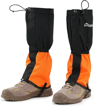 Waterproof Adjustable Leg Gaiters for Men and Women Gators for Hiking Boots in Snow Hunting Sand and Mud Mountain Climbing or Snowshoeing (Orange L)