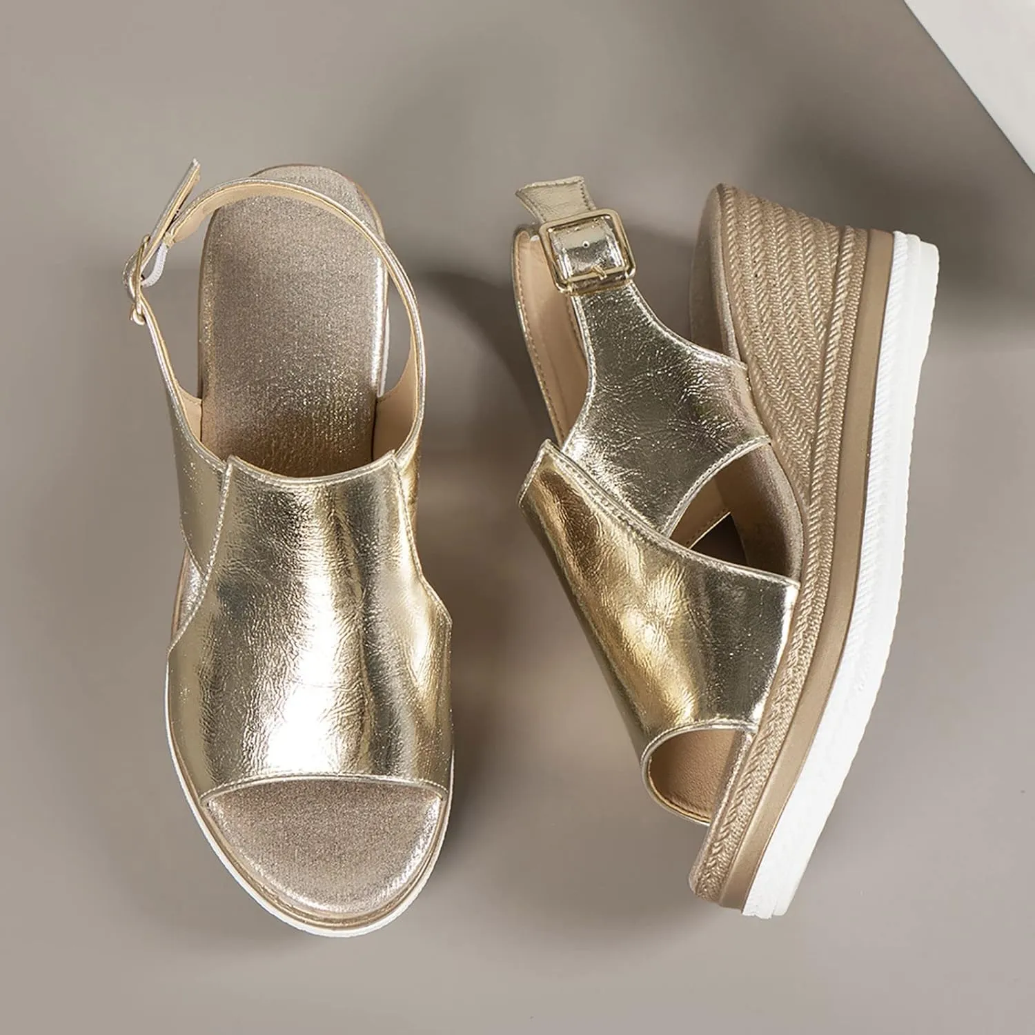 Wedge Sandals for Women Peep Toe Slingback Wedge Heels Cut Out Ankle Strap Platform Sandal Summer Boho Walking Shoes