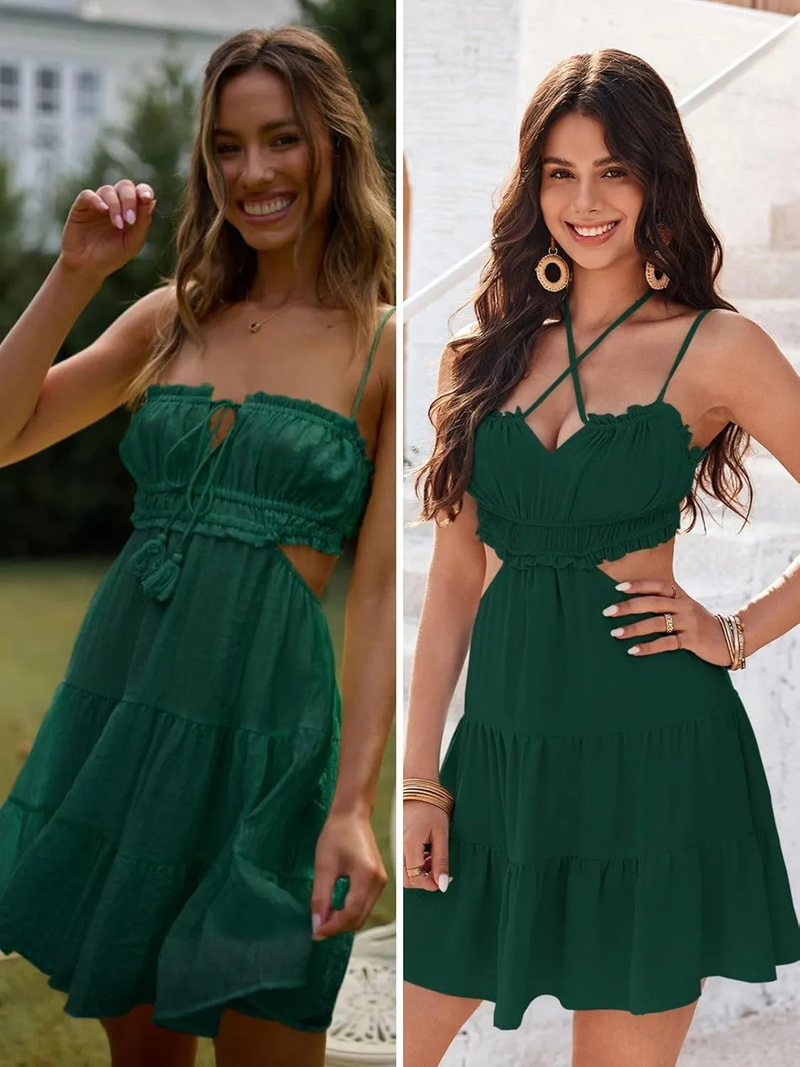 Wenrine Women's Summer Beach Mini Dress Adjustable Spaghetti Straps Sexy Backless Tiered Sleeveless Boho Dresses
