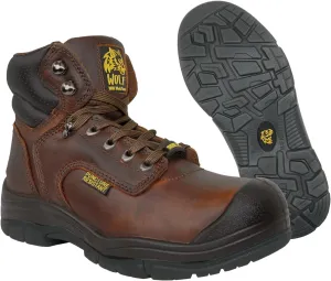 Wolf Work Boot | 100% Genuine Upper Leather | Oil, Heat, Chemical, Impact | Electrical Hazards | Non-Slip Rubber Sole | Tan Nubuck Plain Toe | Padded Collar | Construction | Industrial PPE