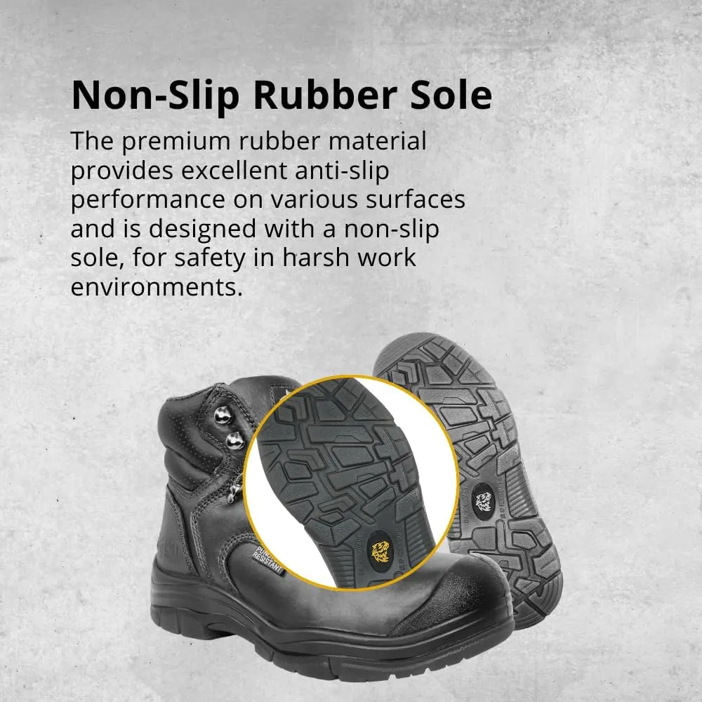 Wolf Work Boot | 100% Genuine Upper Leather | Oil, Heat, Chemical, Impact | Electrical Hazards | Non-Slip Rubber Sole | Tan Nubuck Plain Toe | Padded Collar | Construction | Industrial PPE