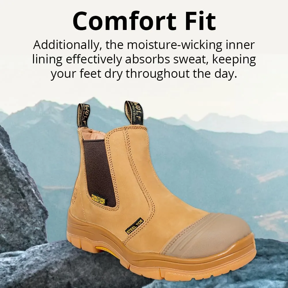 WOLF Work Boot | 100% Genuine Upper Leather | Oil, Slip, Heat, Chemical, Impact, Puncture Resistant | Electrical Hazards | Non-Slip Rubber Sole