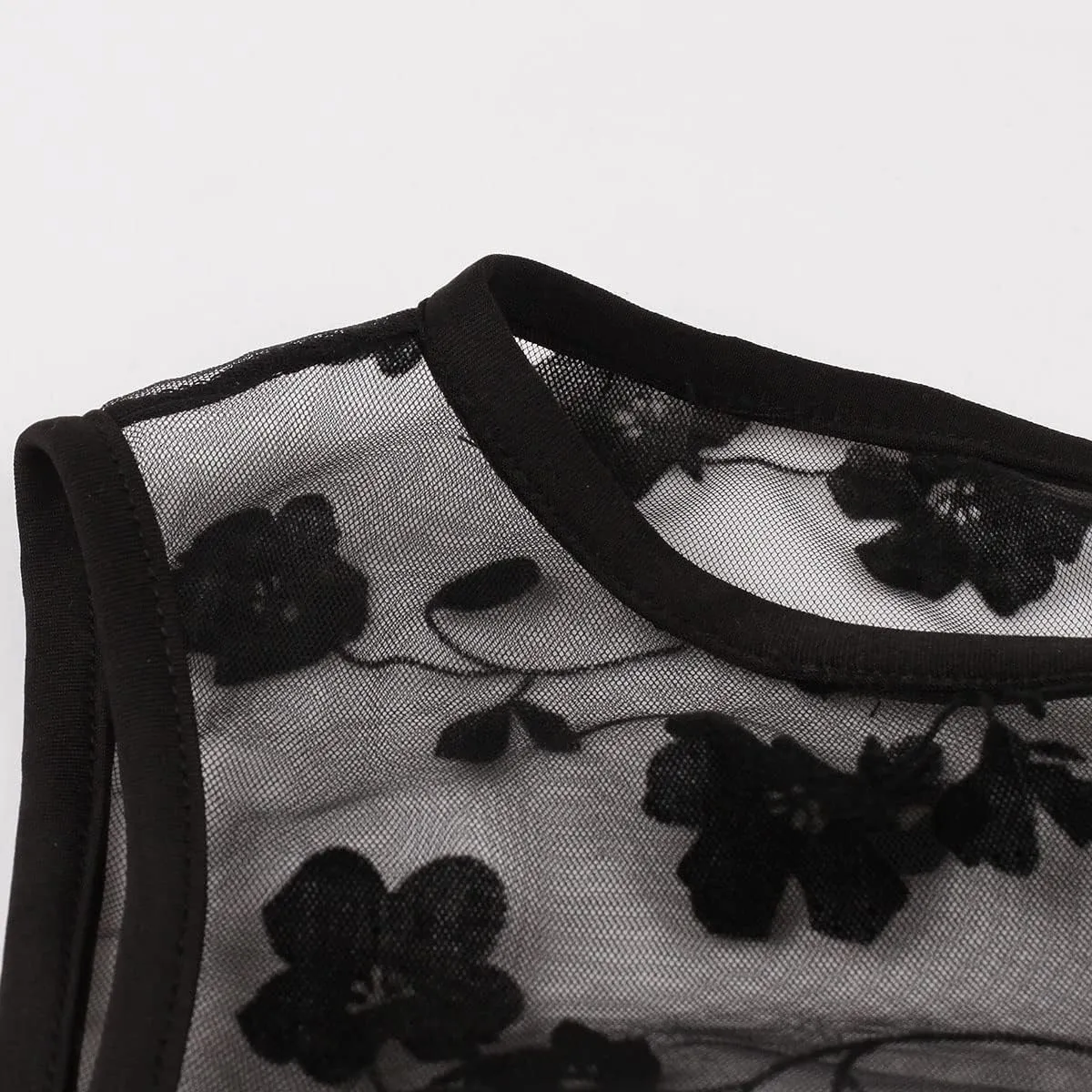 Women Mesh Floral Embroidery Vintage Cocktail Swing Dress Illusion 50s Goth Flared A line Casual Wedding Prom Evening Dress