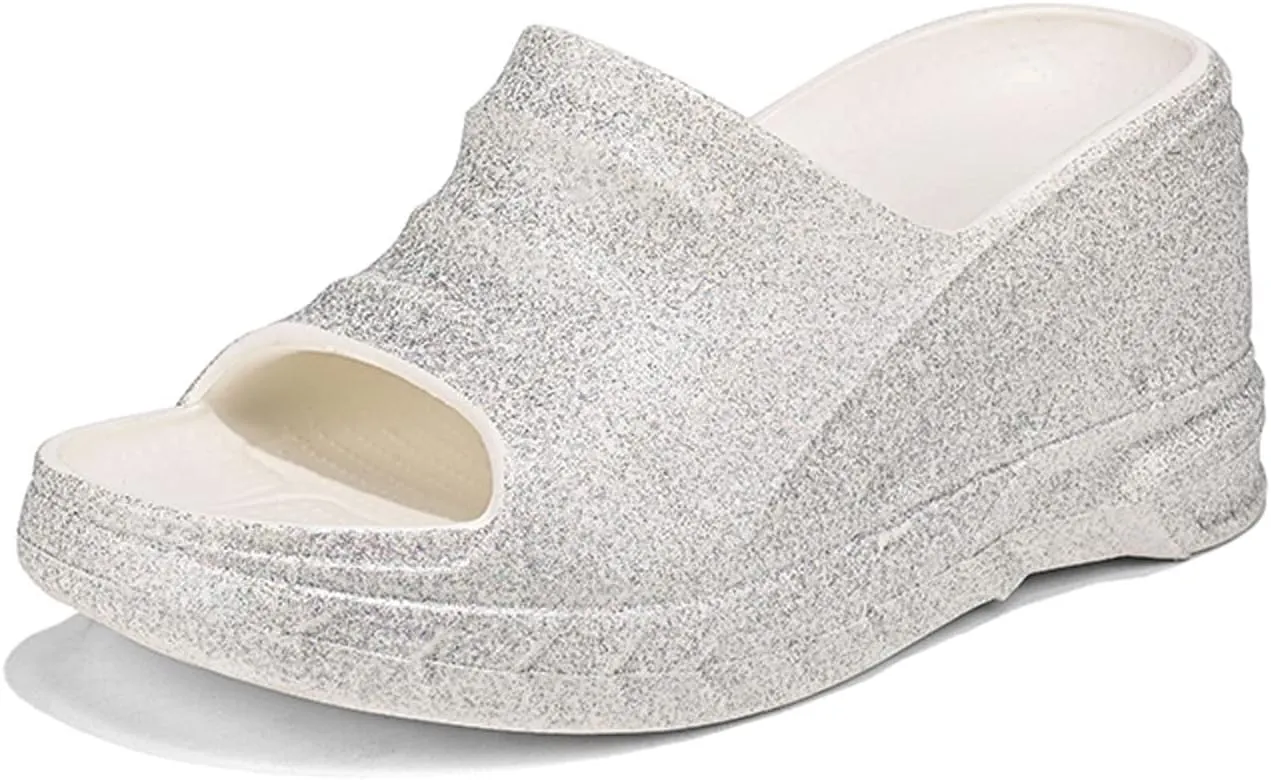 Women Platform Clogs Slip On Thick Soled Garden Clogs Sandals Summer Beach Open Toe Sandals Sparkle Slippers-Extra 8 cm/3.15 inches