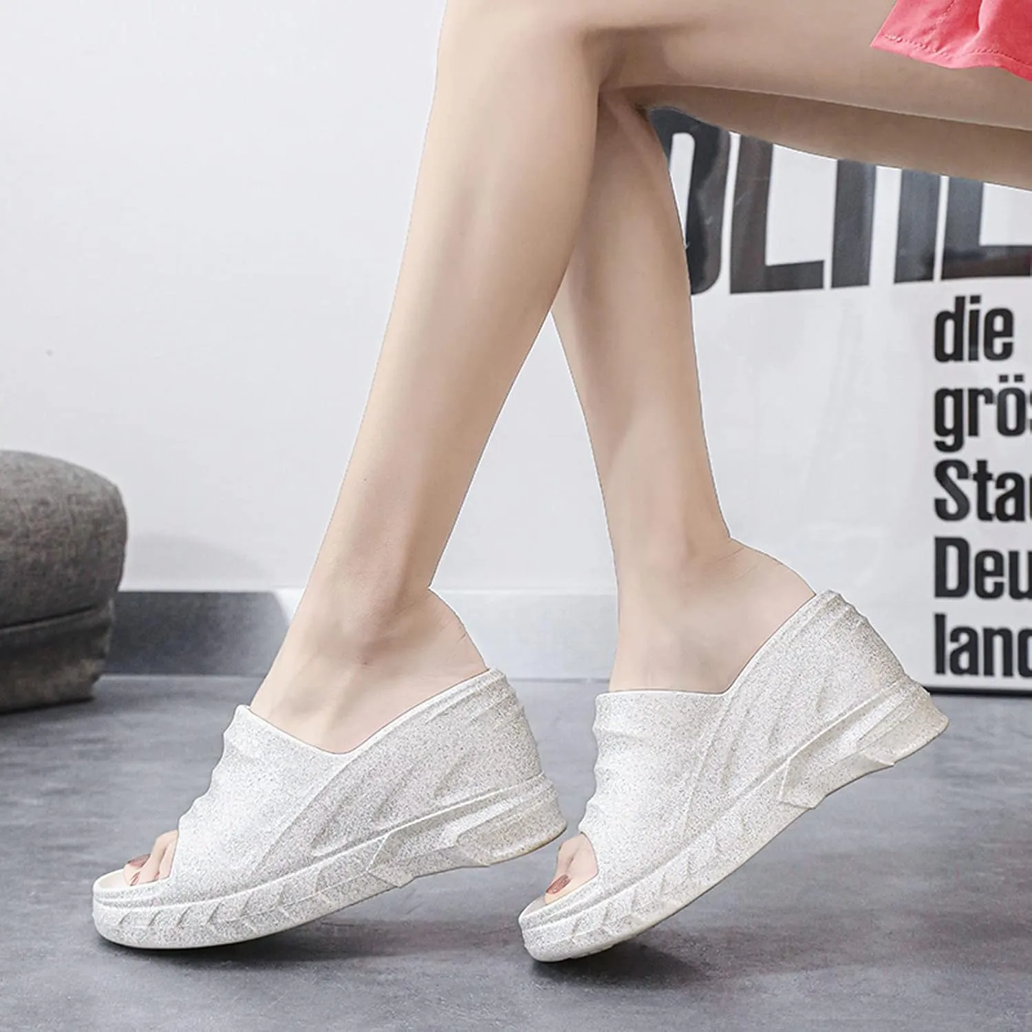 Women Platform Clogs Slip On Thick Soled Garden Clogs Sandals Summer Beach Open Toe Sandals Sparkle Slippers-Extra 8 cm/3.15 inches