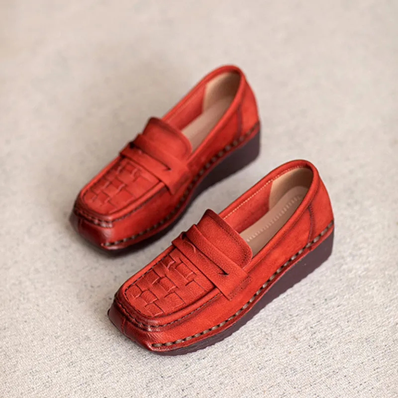 Women Solid Plaited Soft Leather Casual Loafers