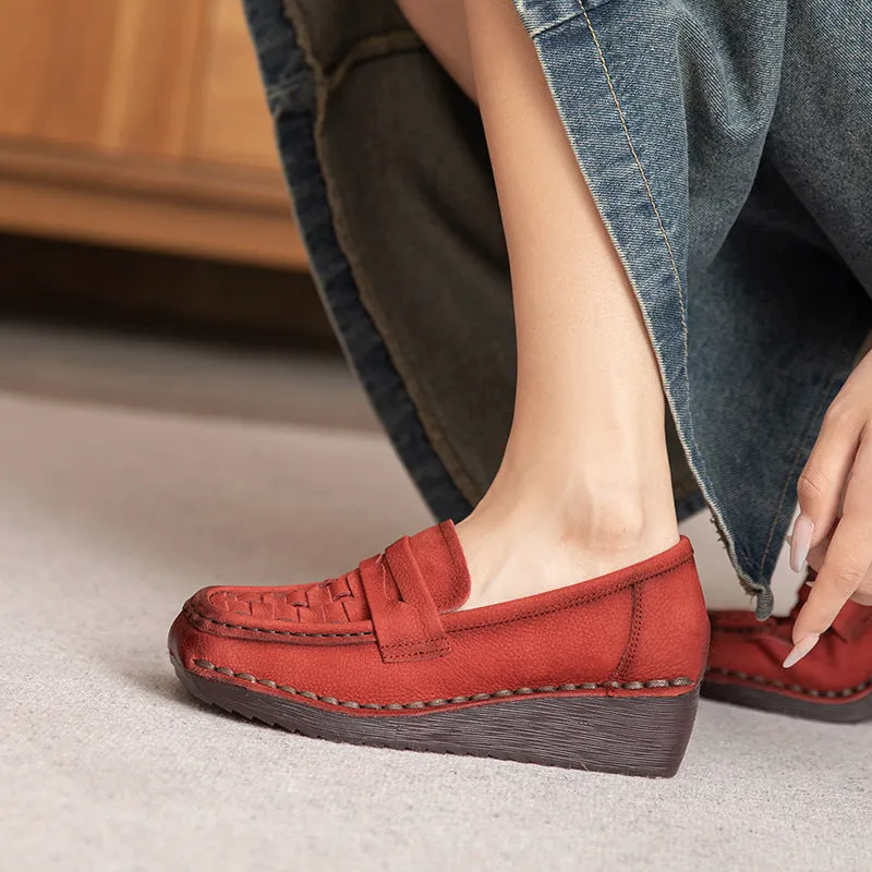 Women Solid Plaited Soft Leather Casual Loafers