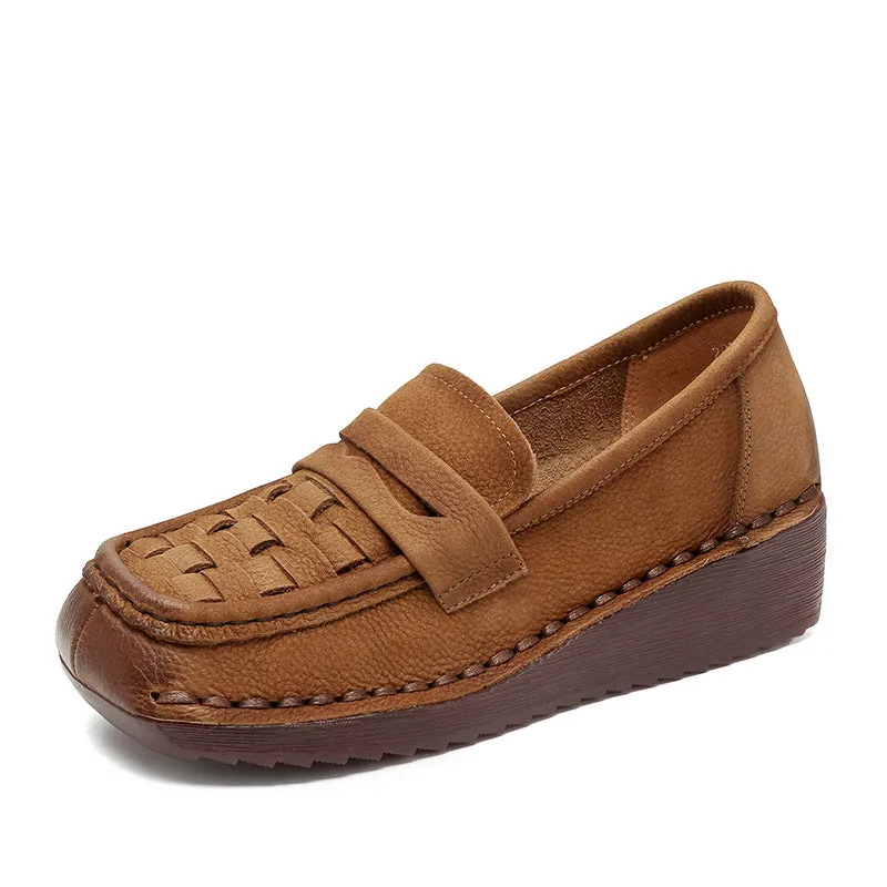 Women Solid Plaited Soft Leather Casual Loafers