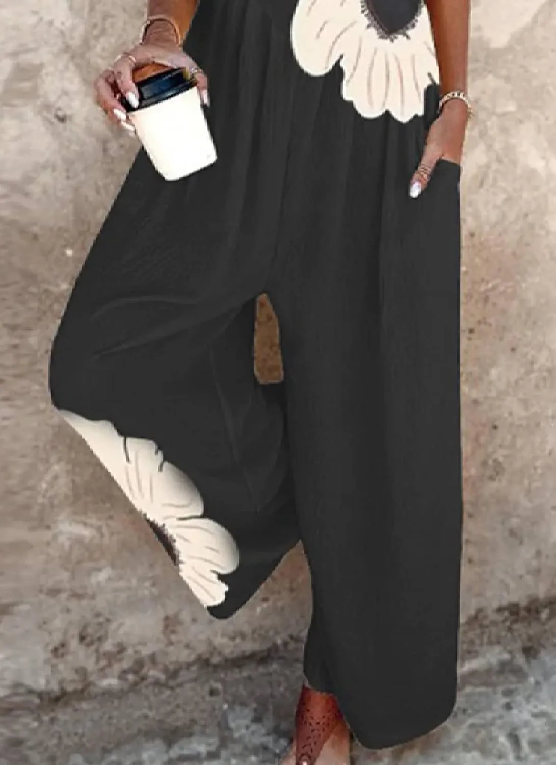 Women's 2025 Spring Floral Print Overalls Jumpsuits One Piece Sleeveless Wide Leg Long Pants Rompers with Pockets