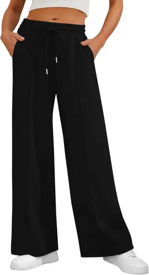 Women's Casual Loose Drawstring Elastic Waist Wide Leg Lounge Pants Lightweight Baggy Sweatpants Joggers with Pockets