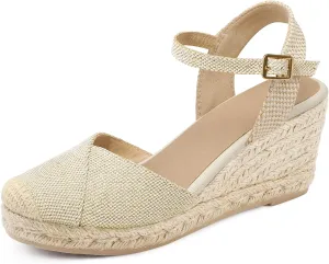 Women's Closed Toe Platform Sandals Summer Buckle Ankle Strap Espadrilles Wedge Sandals