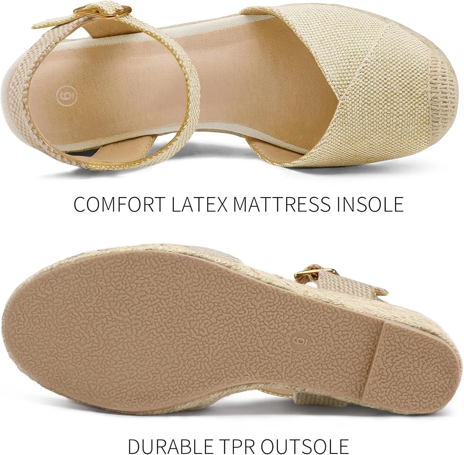 Women's Closed Toe Platform Sandals Summer Buckle Ankle Strap Espadrilles Wedge Sandals