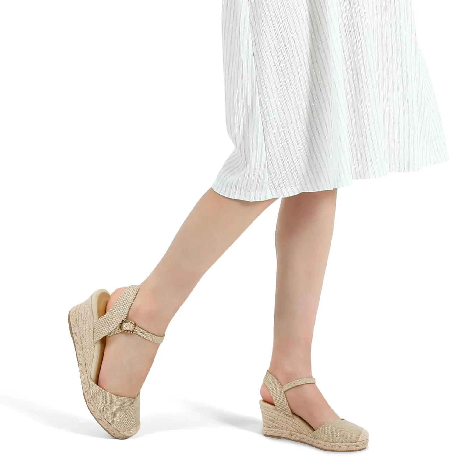 Women's Closed Toe Platform Sandals Summer Buckle Ankle Strap Espadrilles Wedge Sandals