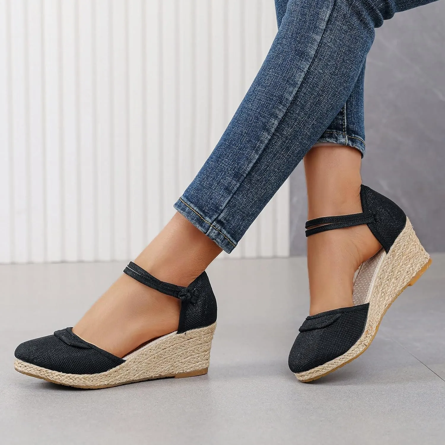 Womens Closed Toe Sandals Womens Close Toe Espadrilles Platform Sandals Slip on Ankle Buckle Straps Wedges Summer Sandals