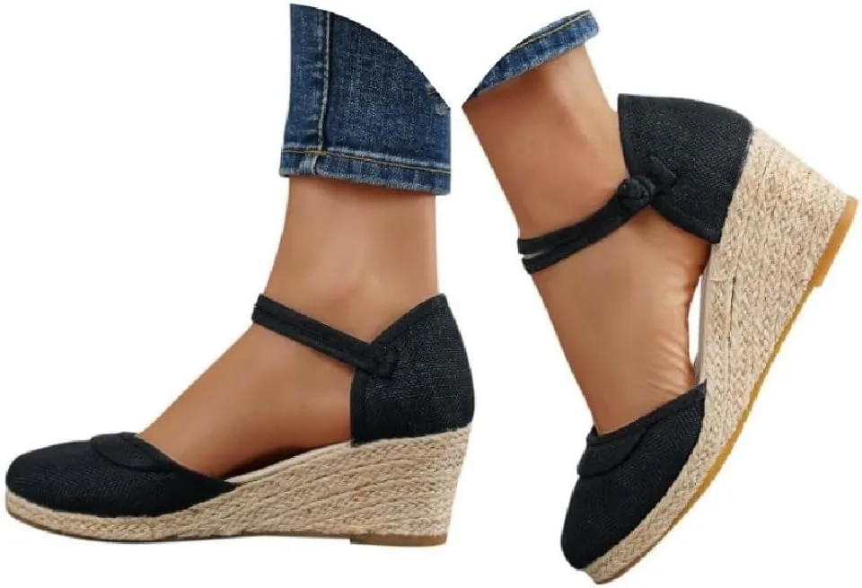 Womens Closed Toe Sandals Womens Close Toe Espadrilles Platform Sandals Slip on Ankle Buckle Straps Wedges Summer Sandals