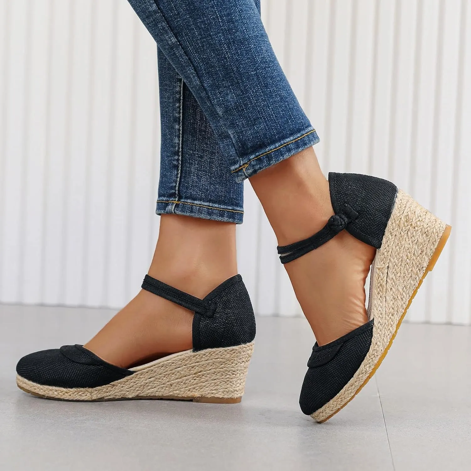 Womens Closed Toe Sandals Womens Close Toe Espadrilles Platform Sandals Slip on Ankle Buckle Straps Wedges Summer Sandals