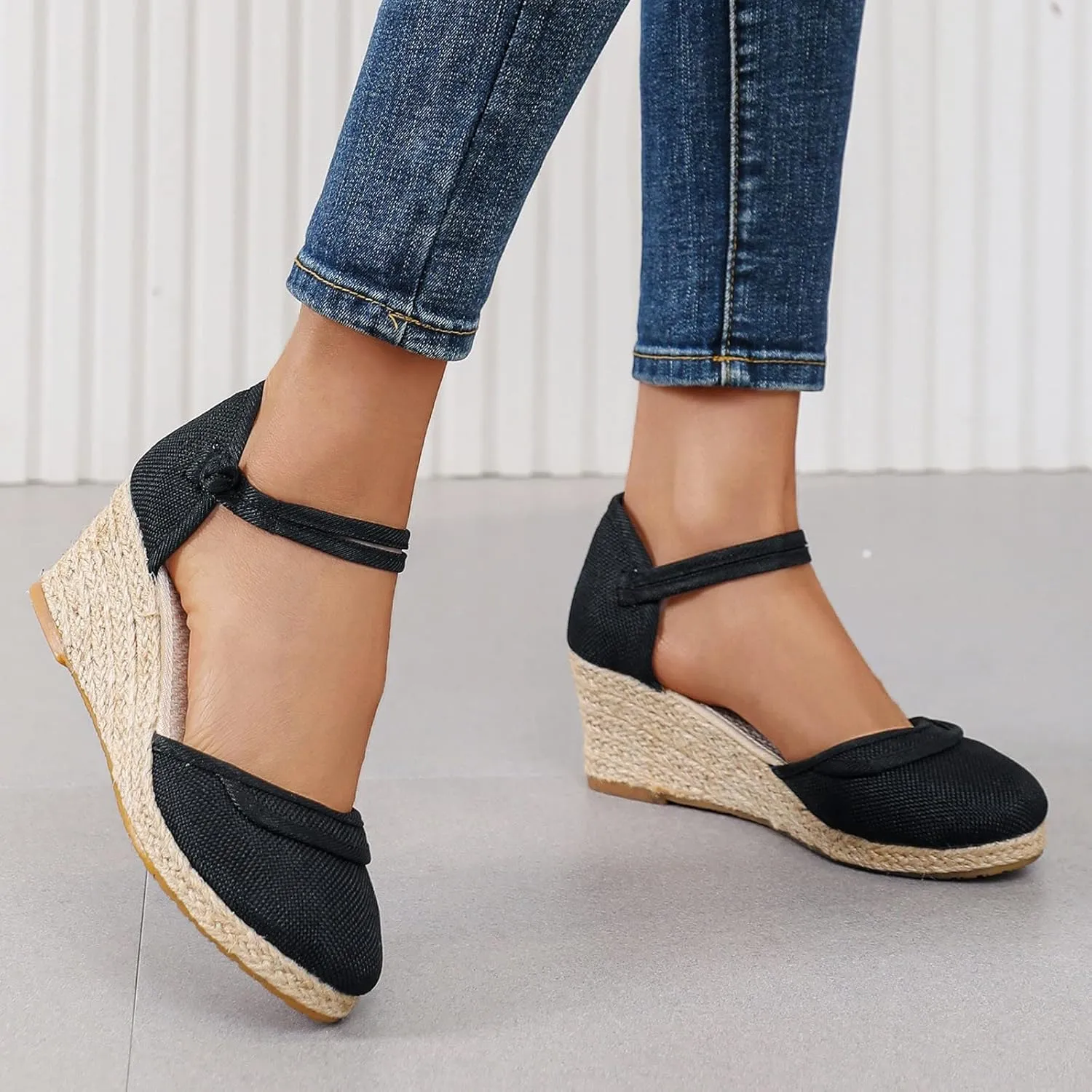 Womens Closed Toe Sandals Womens Close Toe Espadrilles Platform Sandals Slip on Ankle Buckle Straps Wedges Summer Sandals