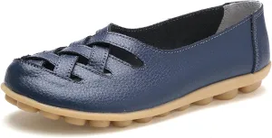 Women's Cowhide Leather Loafers Flat Sandals Comfort Walking Casual Flat Loafer, Classic Driving Shoes Soft Round Toe Slip On Sandals Breathable Outdoor Walking Shoes