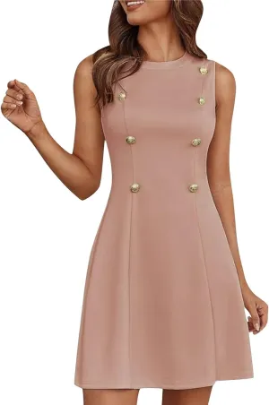 Women's Elegant Button Down Dress Fashionable Round Neck Midi Skirt Slimming Waist Big Hem Dresses Concert Party