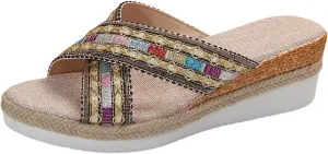 Womens Espadrille Wedge Sandals Open Toe Slip On Bohemia Platform Casual Braided Heels Sequins Summer Beach Shoes