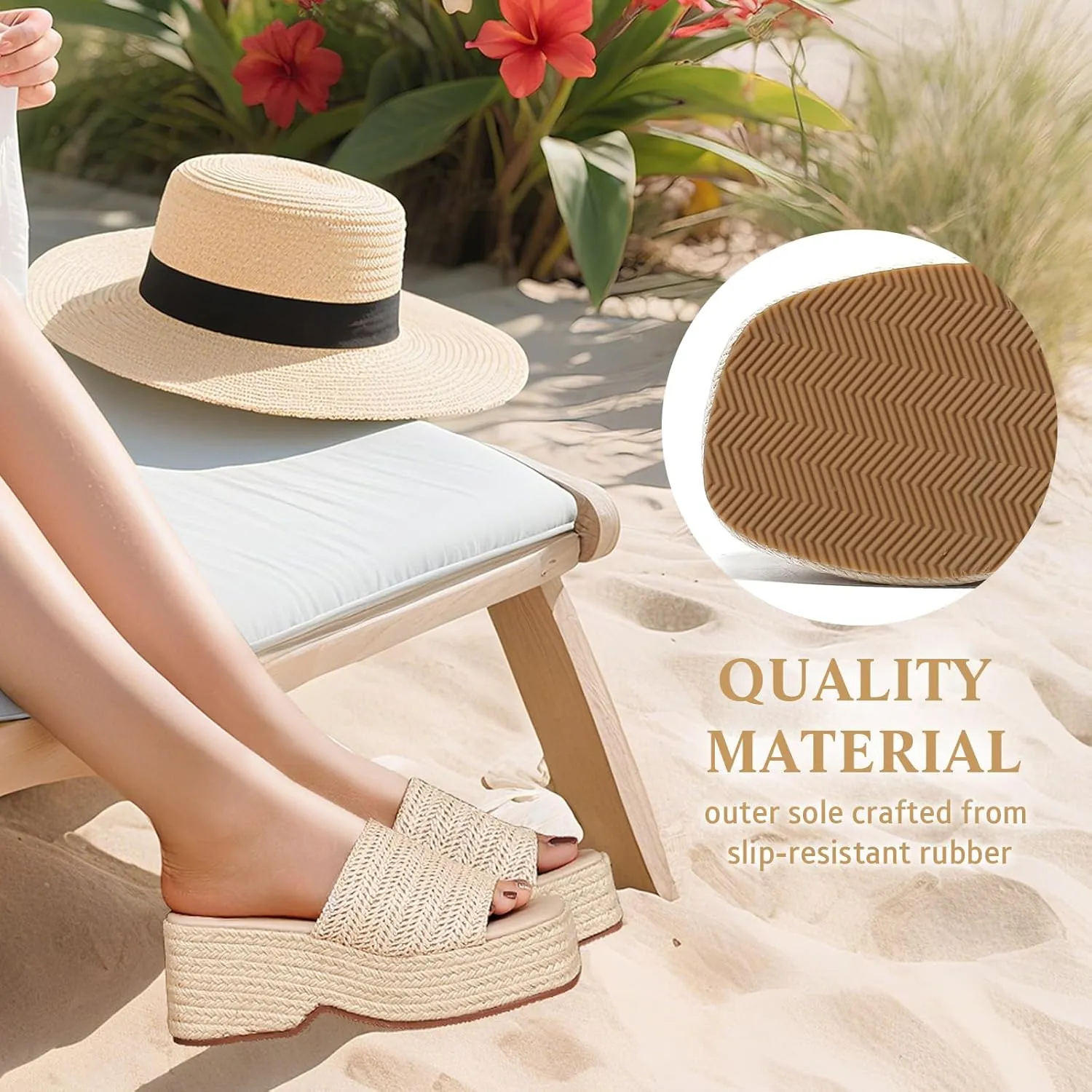 Women's Espadrilles Platform Sandals Wedges Slides Open Toe Slip on Shoes for women Summer Comfortable Woven Casual Beach Shoes