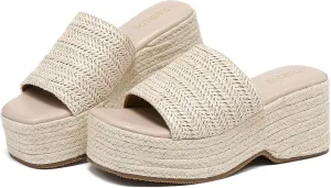 Women's Espadrilles Platform Sandals Wedges Slides Open Toe Slip on Shoes for women Summer Comfortable Woven Casual Beach Shoes