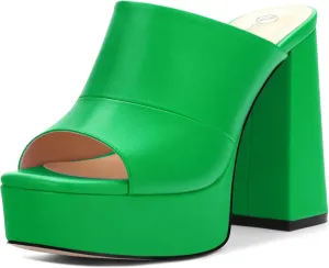 Womens Fashion Womens Platform Chunky Heels Sandals Square Open Toe High Heeled Sandals Slip On Slides Dress Party Wedding Shoes