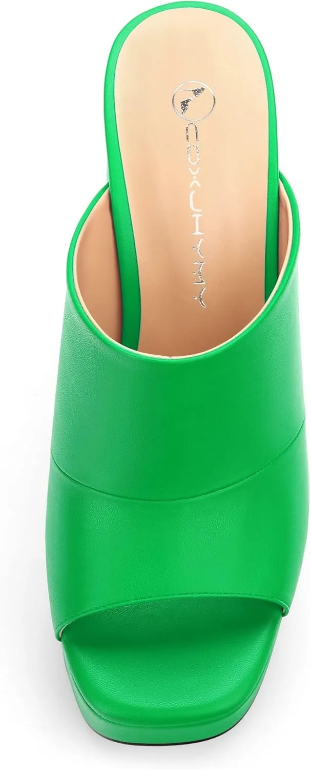 Womens Fashion Womens Platform Chunky Heels Sandals Square Open Toe High Heeled Sandals Slip On Slides Dress Party Wedding Shoes