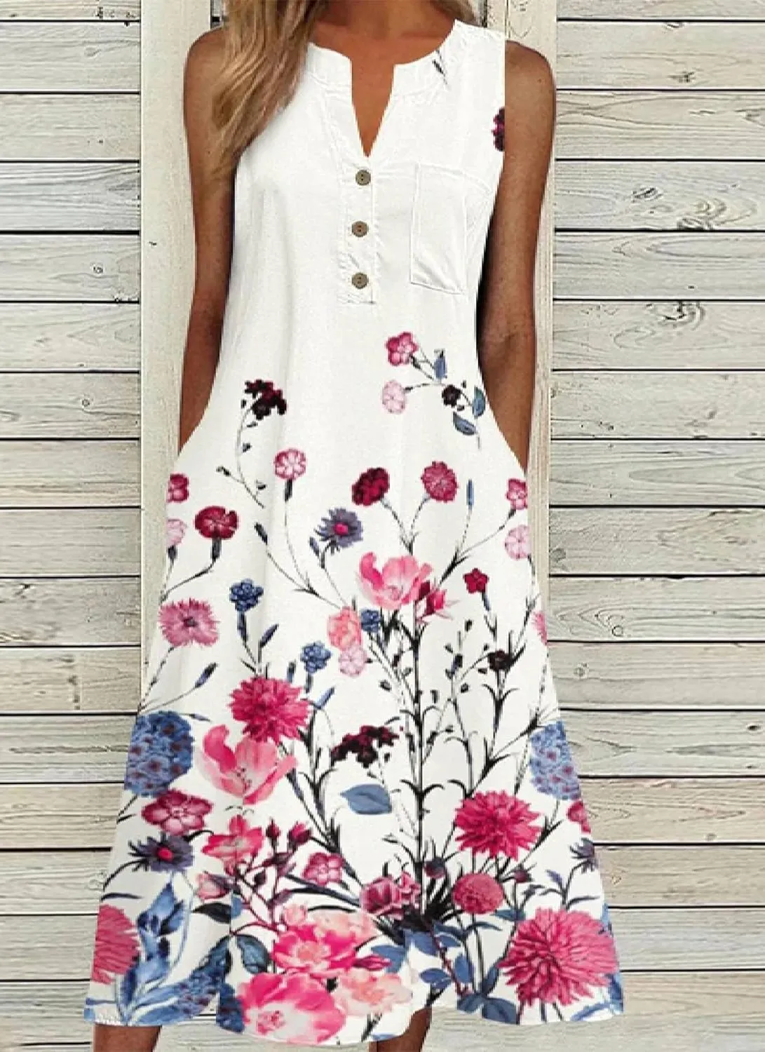 Women's Midi Dress Romantic Unique Floral Print Sleeveless Round Neck 2025 Summer Spring Vacation Travel Dress