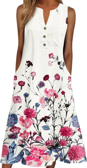 Women's Midi Dress Romantic Unique Floral Print Sleeveless Round Neck 2025 Summer Spring Vacation Travel Dress