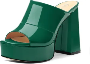 Womens Platform Chunky Heels Sandals Square Open Toe High Heeled Sandals Slip On Slides Dress Party Wedding Shoes