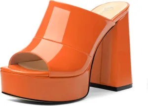 Womens Platform Chunky Heels Sandals Square Open Toe High Heeled Sandals Slip On Slides Dress Party Wedding Shoes