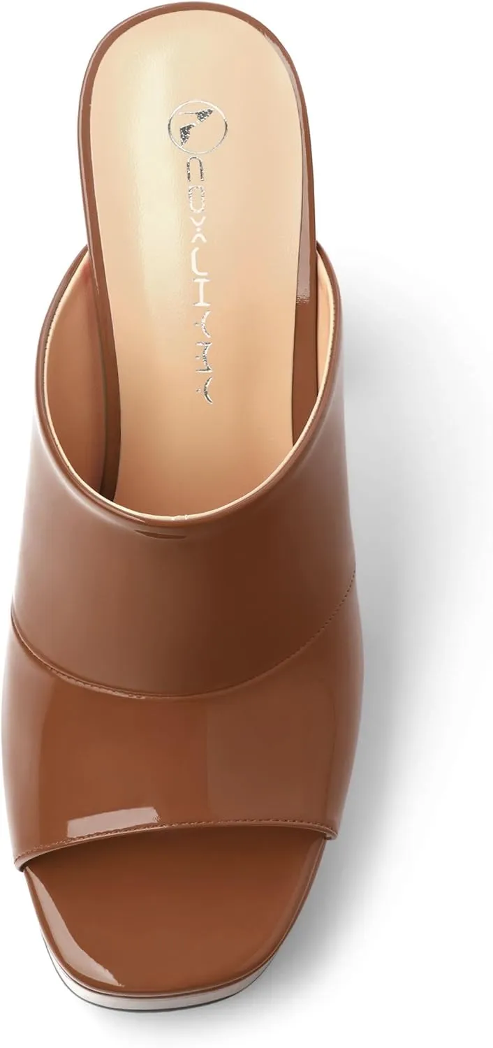 Womens Platform Chunky Heels Sandals Square Open Toe High Heeled Sandals Slip On Slides Dress Party Wedding Shoes