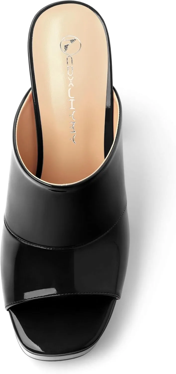 Womens Platform Chunky Heels Sandals Square Open Toe High Heeled Sandals Slip On Slides Dress Party Wedding Shoes