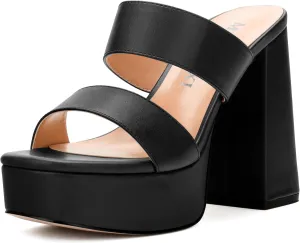 Womens Platform Chunky Heels Sandals Square Open Toe High Heeled Sandals Slip On Slides Dress Party Wedding Shoes
