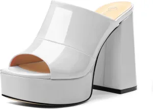 Womens Platform Chunky Heels Sandals Square Open Toe High Heeled Sandals Slip On Slides Dress Party Wedding Shoes