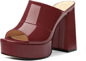 Womens Platform Chunky Heels Sandals Square Open Toe High Heeled Sandals Slip On Slides Dress Party Wedding Shoes