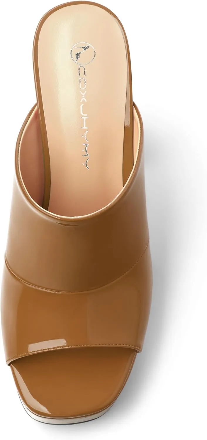 Womens Platform Chunky Heels Sandals Square Open Toe High Heeled Sandals Slip On Slides Dress Party Wedding Shoes