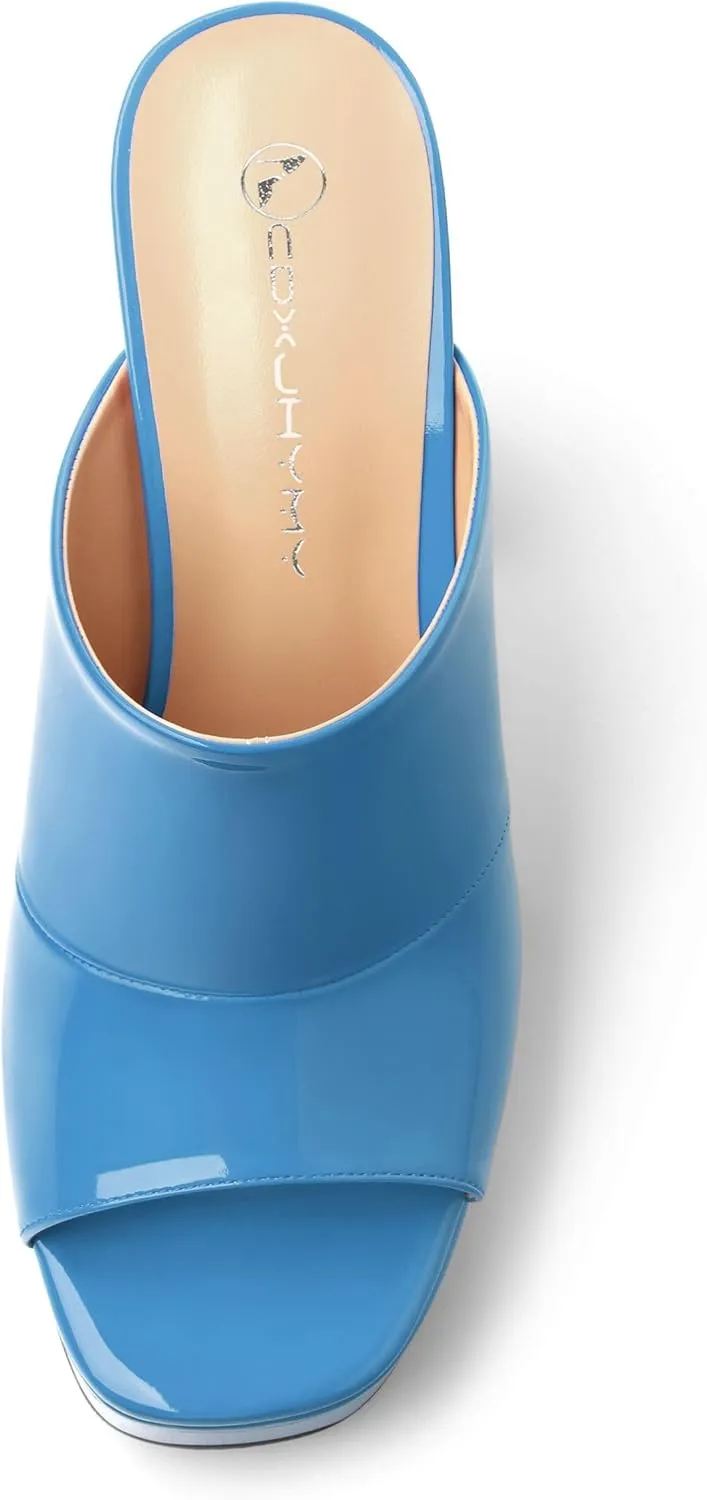 Womens Platform Chunky Heels Sandals Square Open Toe High Heeled Sandals Slip On Slides Dress Party Wedding Shoes