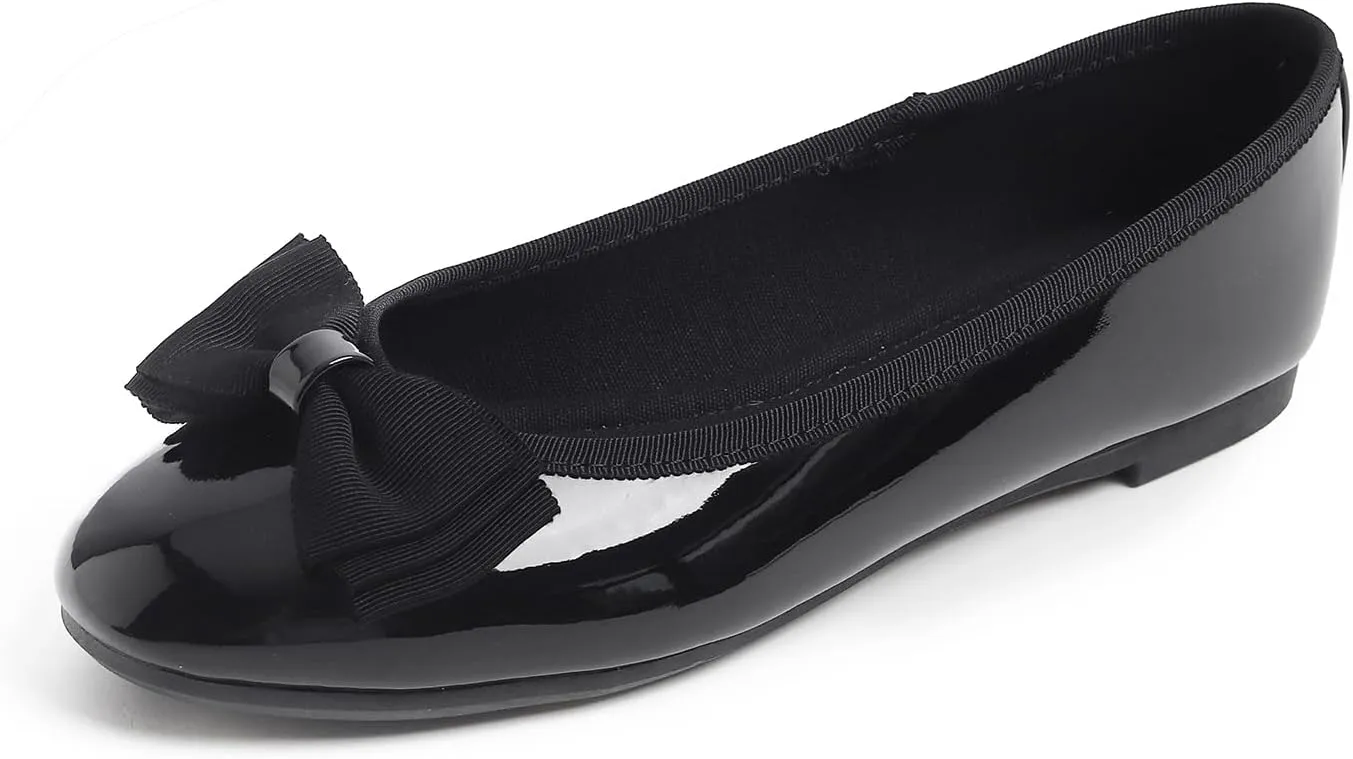 Women's Round Toe Cute Bow Trim Ballet Flats
