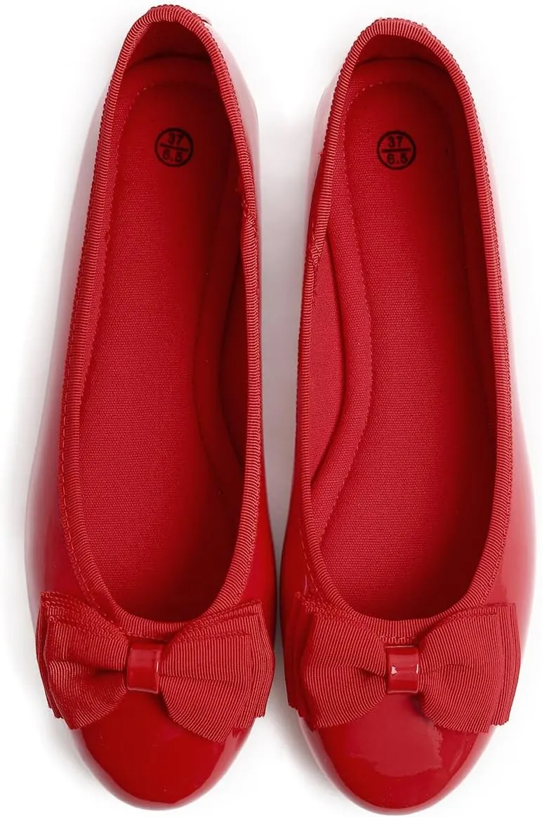 Women's Round Toe Cute Bow Trim Ballet Flats