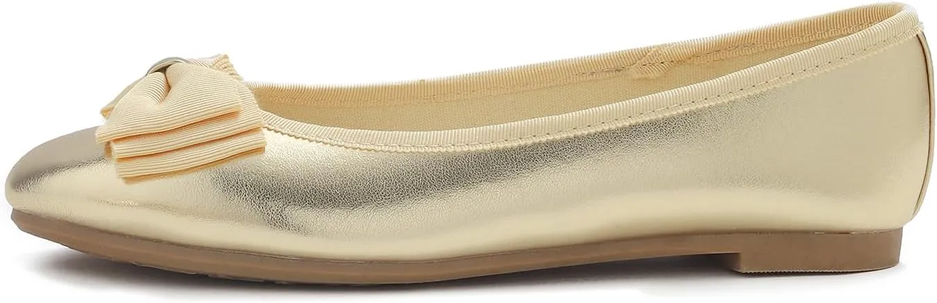 Women's Round Toe Cute Bow Trim Ballet Flats