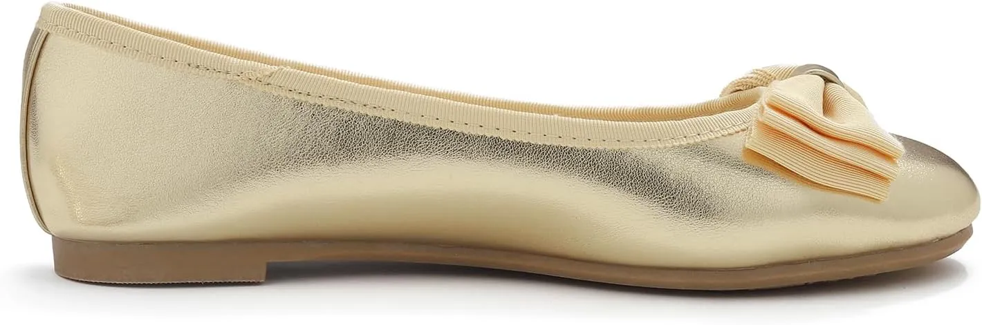 Women's Round Toe Cute Bow Trim Ballet Flats